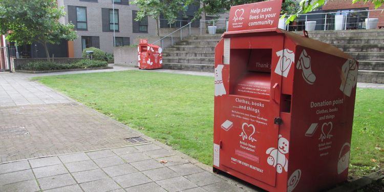 British Heart Foundation collection bins at St Marks 